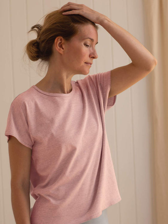womens merino T-shirt superlove merino pink #colour_vintage-rose-melange