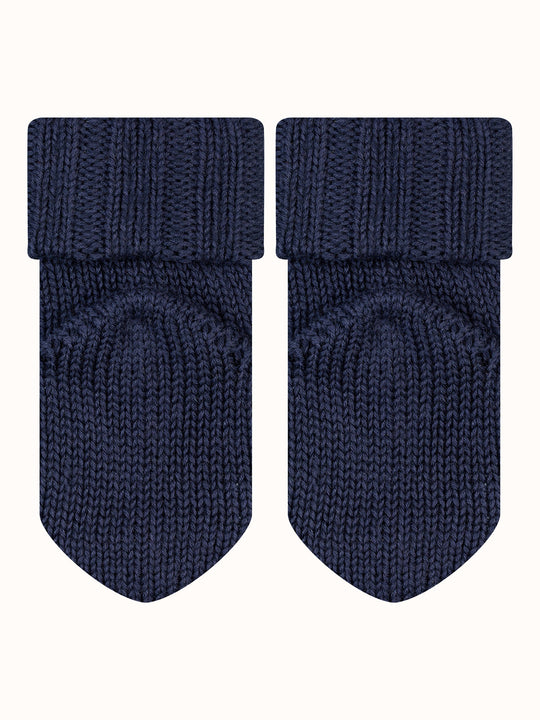 Baby Merino wool sock booties bottom in navy by falke #colour_dark-navy