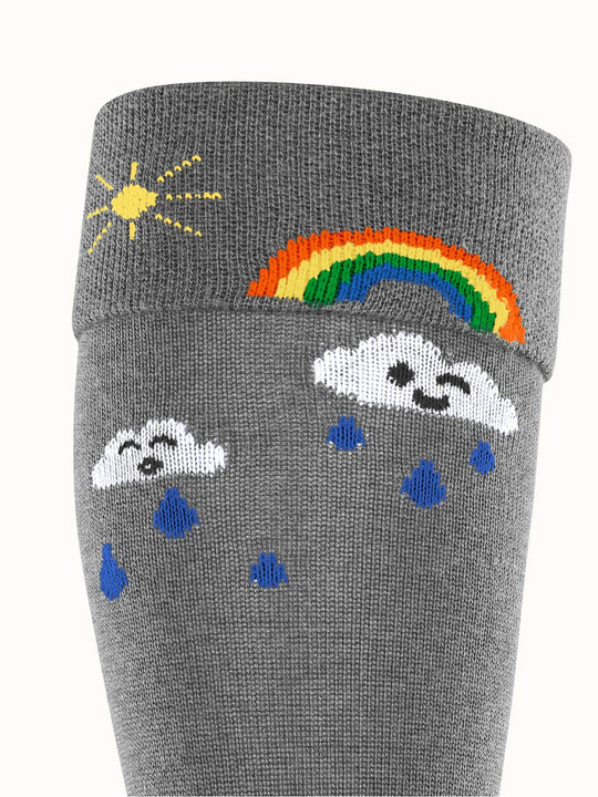 Merino wool kids welly boot knee high socks grey folded #colour_light-grey-melange