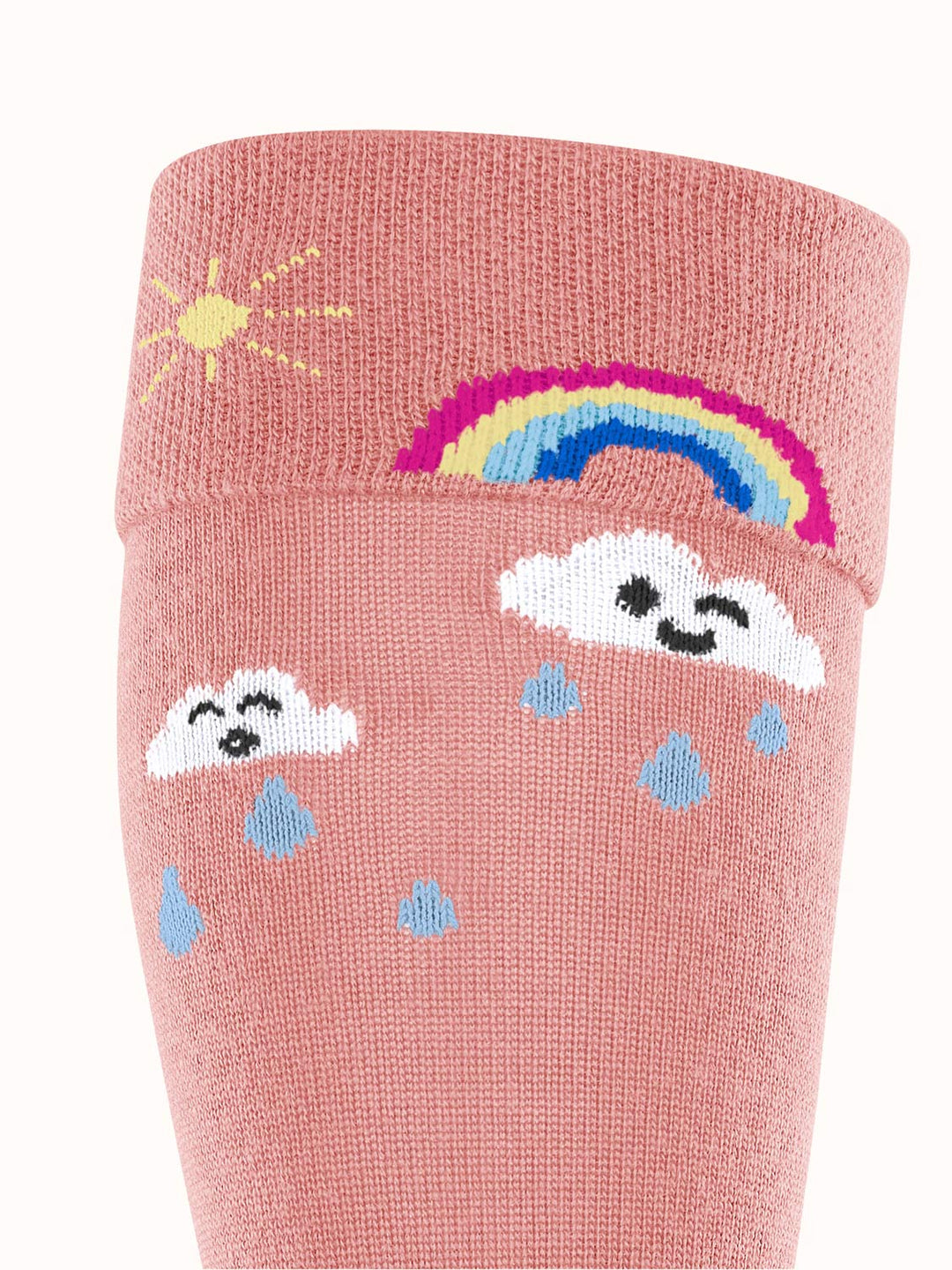 Merino wool kids welly boot knee high socks folded #colour_wild-rose