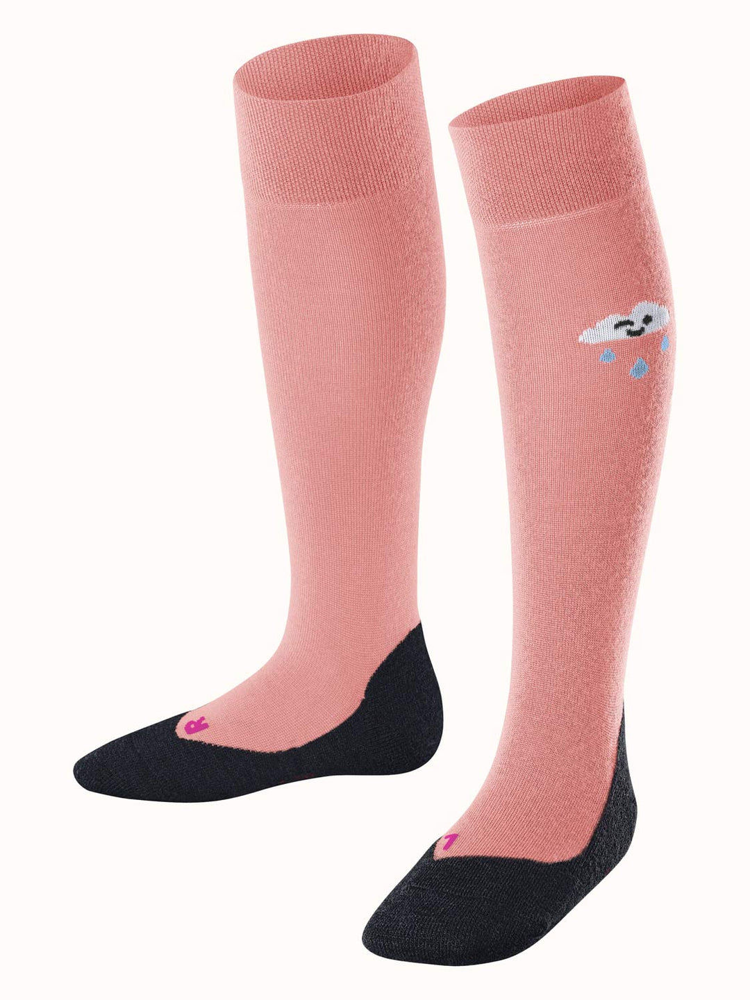 Merino wool kids welly boot knee high socks side #colour_wild-rose