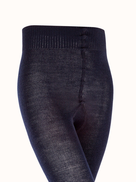 Merino girls tights close #colour_dark-marine