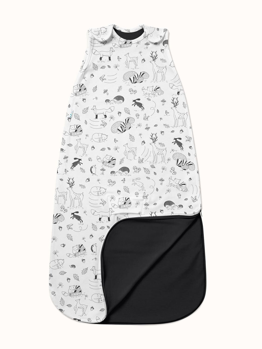 baby merino sleeping bag with woodland animal print #colour_enchanted-forest