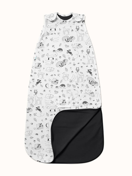 baby merino sleeping bag with woodland animal print #colour_enchanted-forest