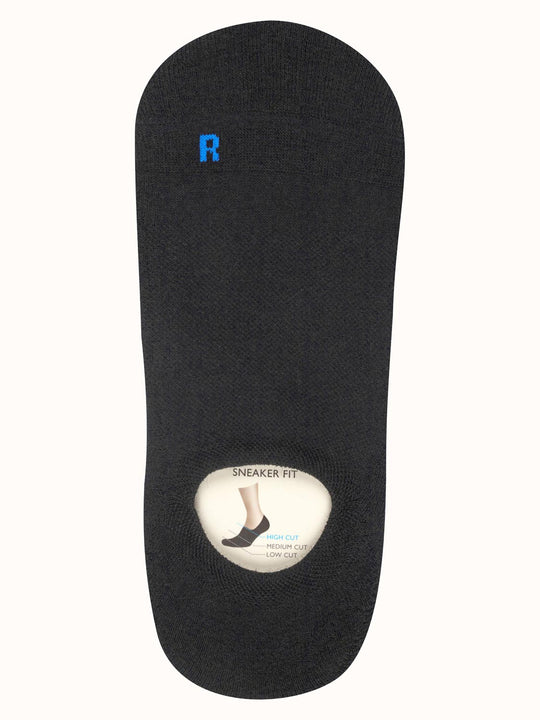 Merino wool womens ankle invisible socks top black #colour_black