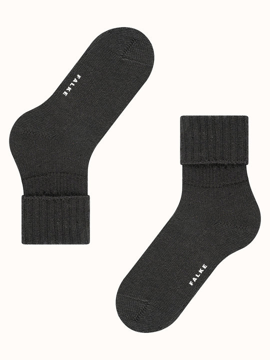 Merino pure wool womens chunky boot socks black flat #colour_black