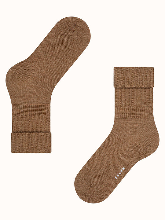 Merino pure wool womens chunky boot socks light brown side #colour_nutmeg-melange