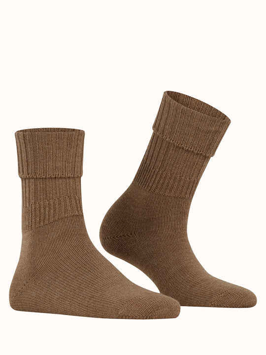 Merino pure wool womens chunky boot socks light brown side #colour_nutmeg-melange