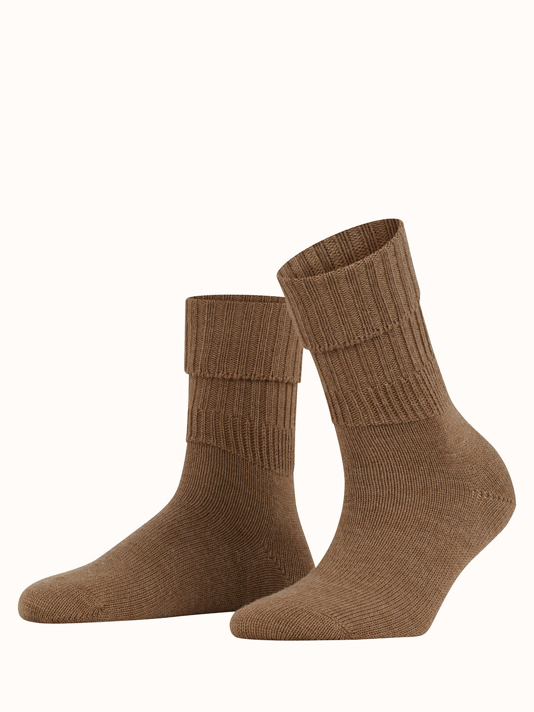 Merino pure wool womens chunky boot socks light brown alt side #colour_nutmeg-melange