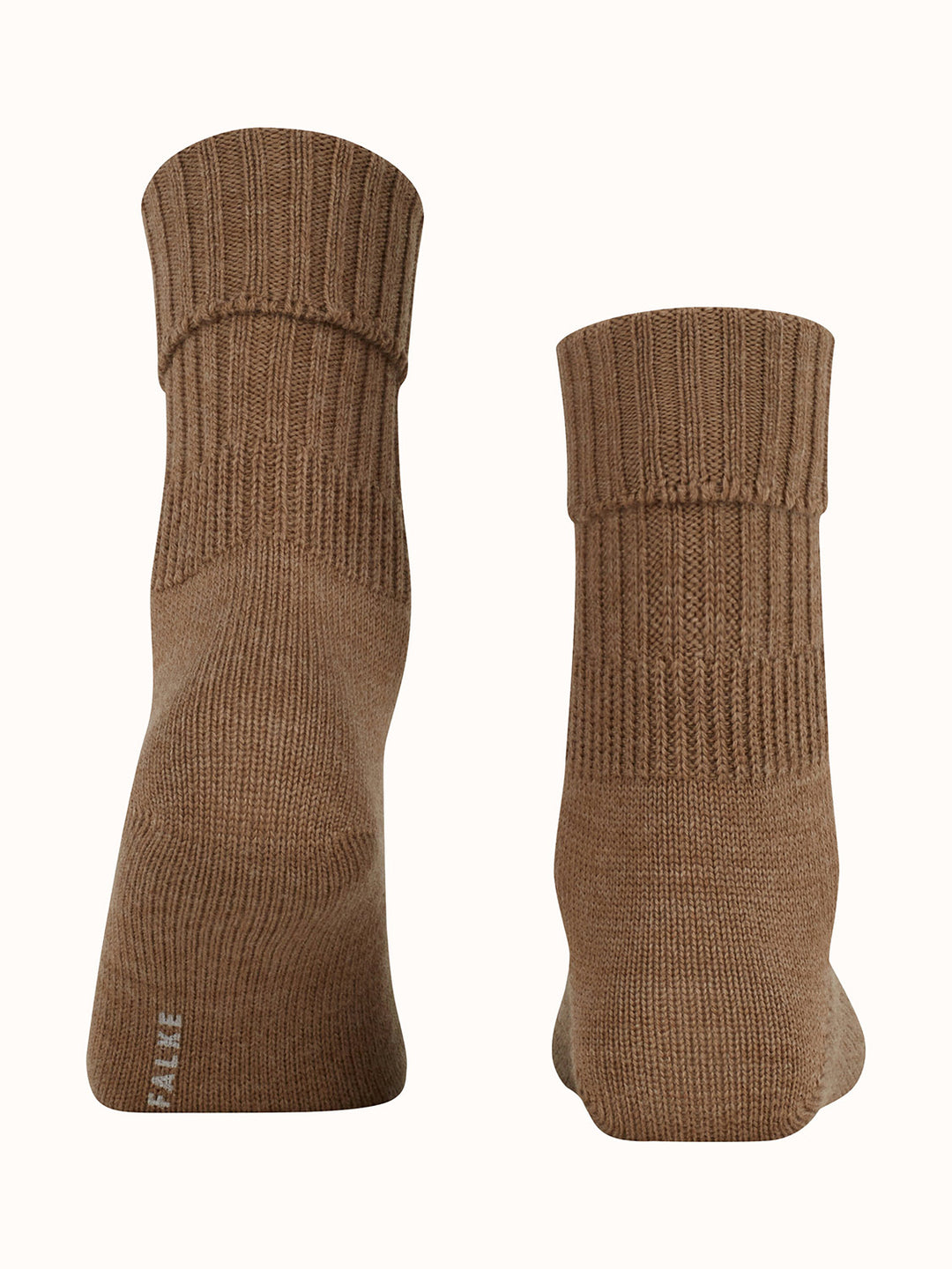 Merino pure wool womens chunky boot socks light brown back #colour_nutmeg-melange