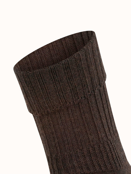 Merino pure wool womens chunky boot socks dark brown close #colour_dark-brown