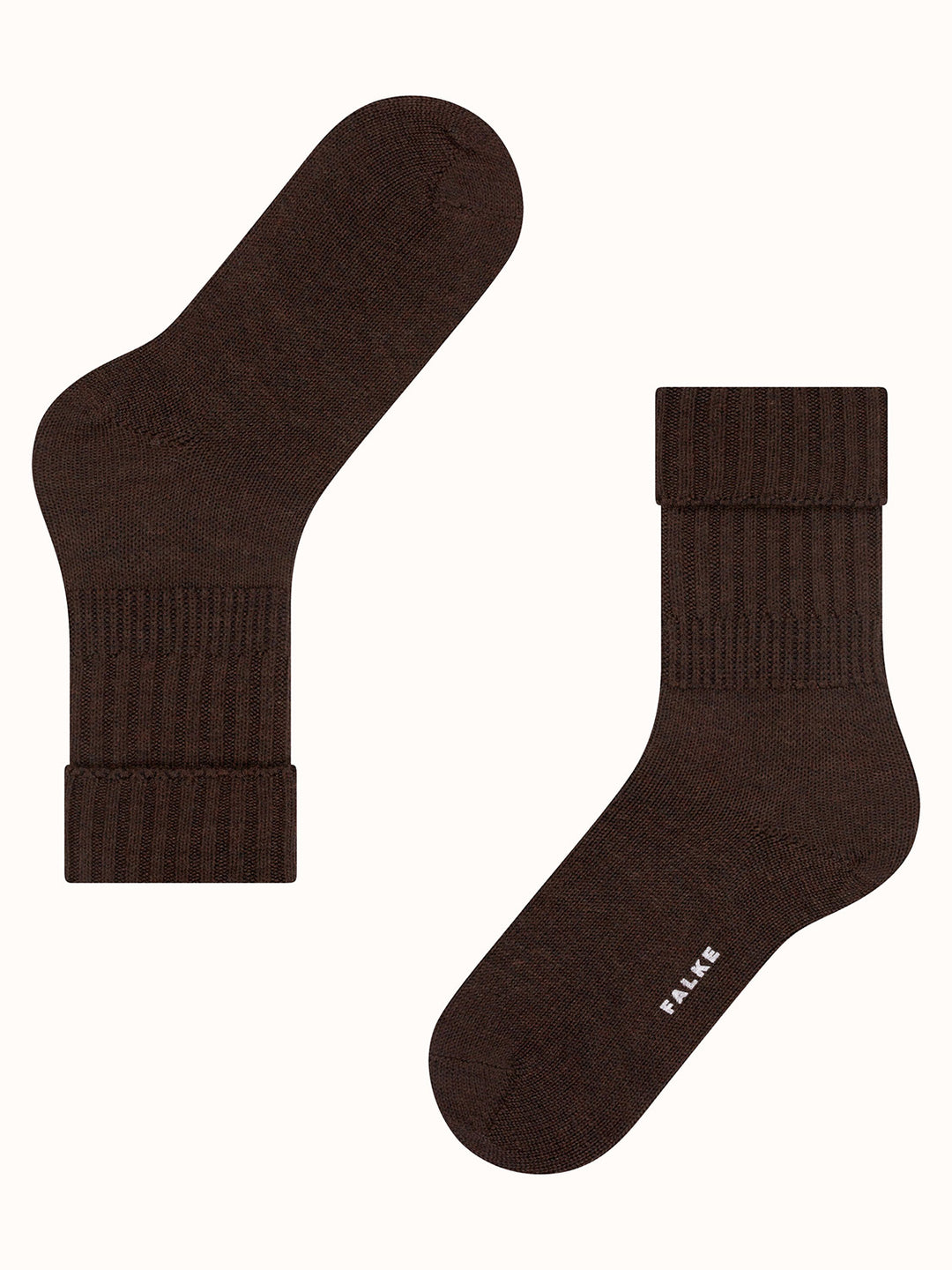 Merino pure wool womens chunky boot socks dark brown flat #colour_dark-brown
