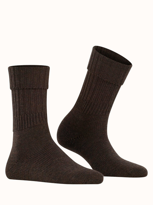 Merino pure wool womens chunky boot socks dark brown side #colour_dark-brown