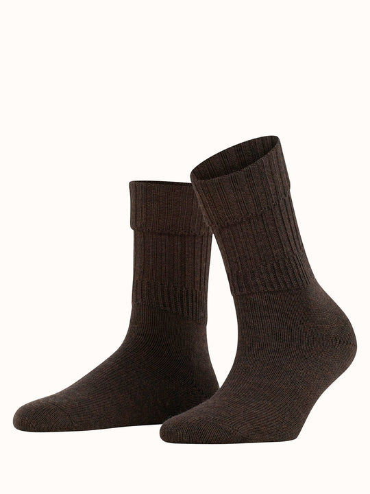 Merino pure wool womens chunky boot socks dark brown alt side #colour_dark-brown