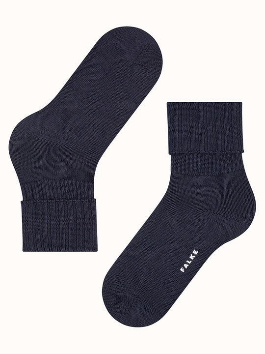 Merino pure wool womens chunky boot socks side navy #colour_dark-navy
