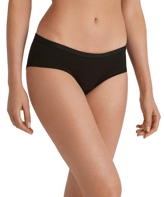 Merino wool womens hipster briefs seamless underpants black front #colour_black