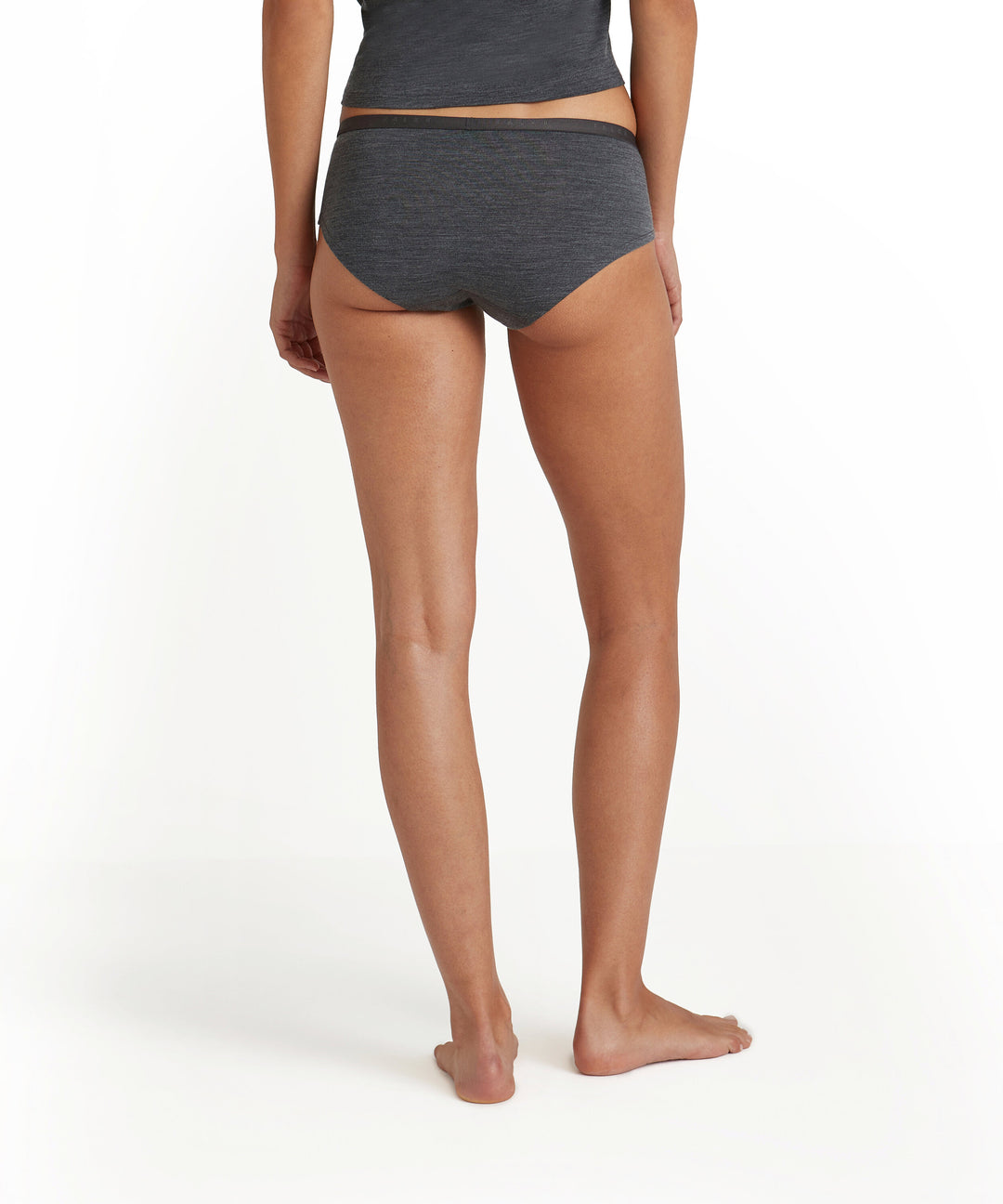 Merino wool womens hipster briefs seamless underpants grey back #colour_dark-grey-heather