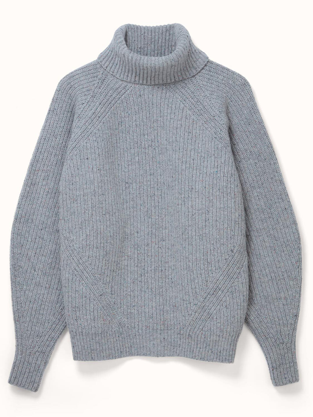 Merino wool womens slouchy roll neck jumper sweater rib knit still #colour_stardust-grey