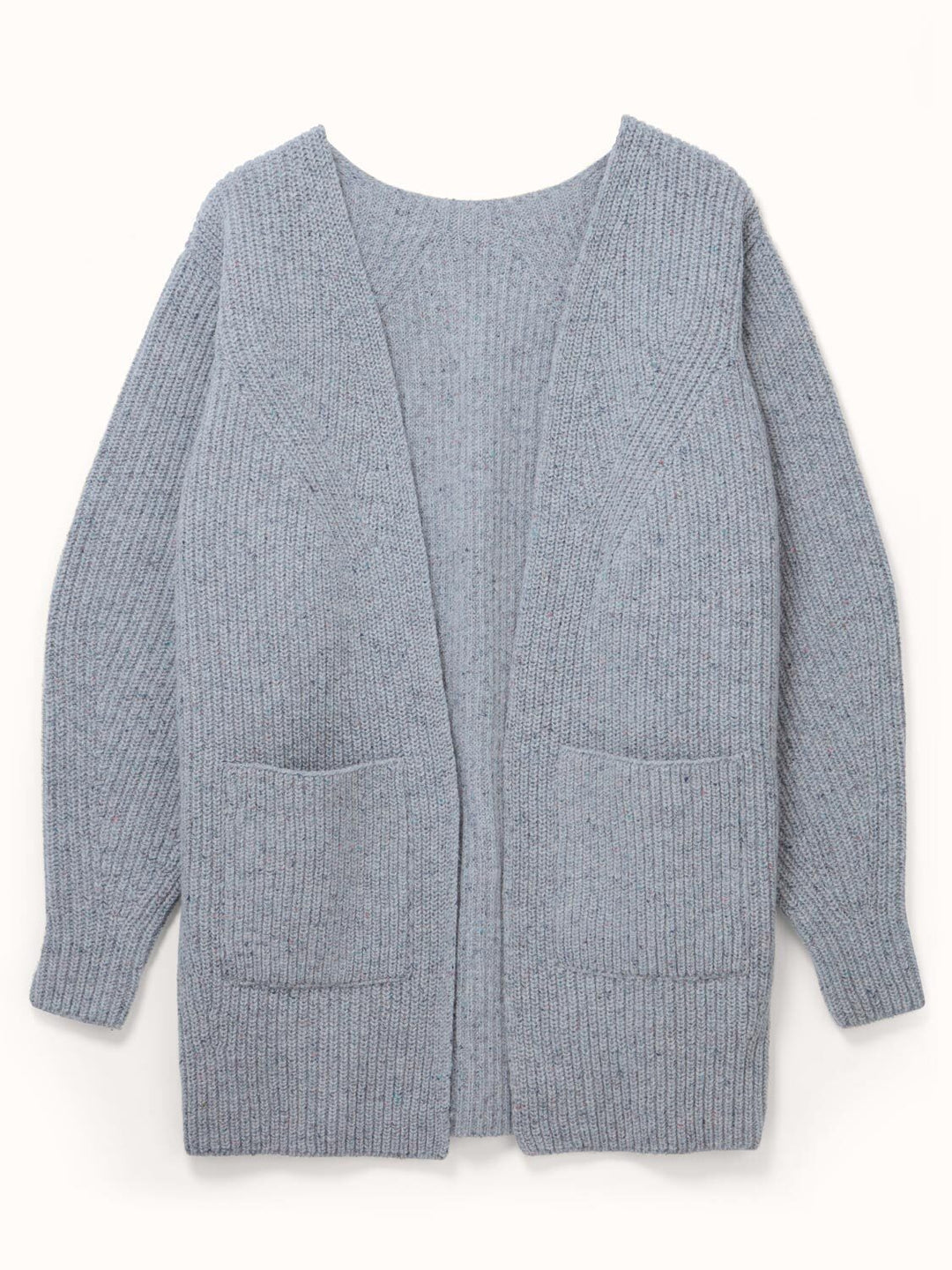 Merino wool womens slouchy cardigan rib knit still #colour_stardust-grey