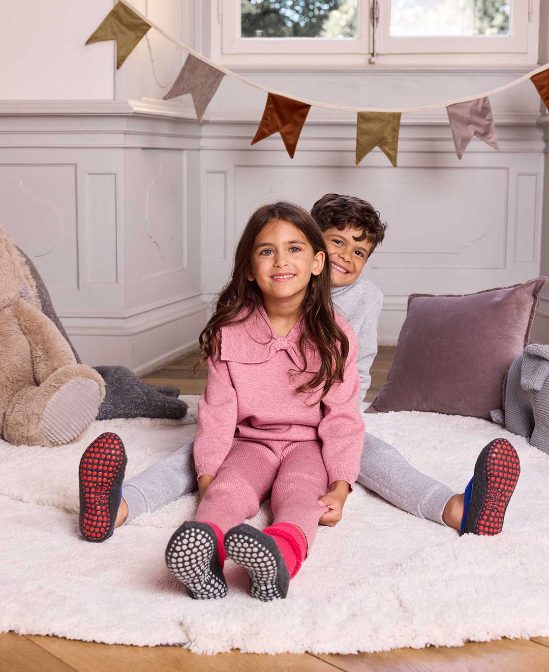 Merino wool toddler and kids felted slipper socks bright pink lifestyle #colour_fushia