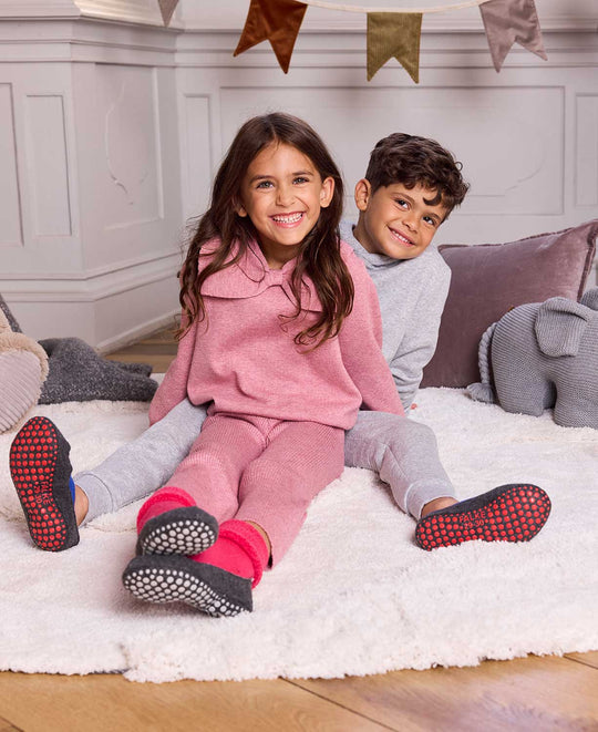 Merino wool toddler and kids felted slipper socks blue lifestyle #colour_dark-blue