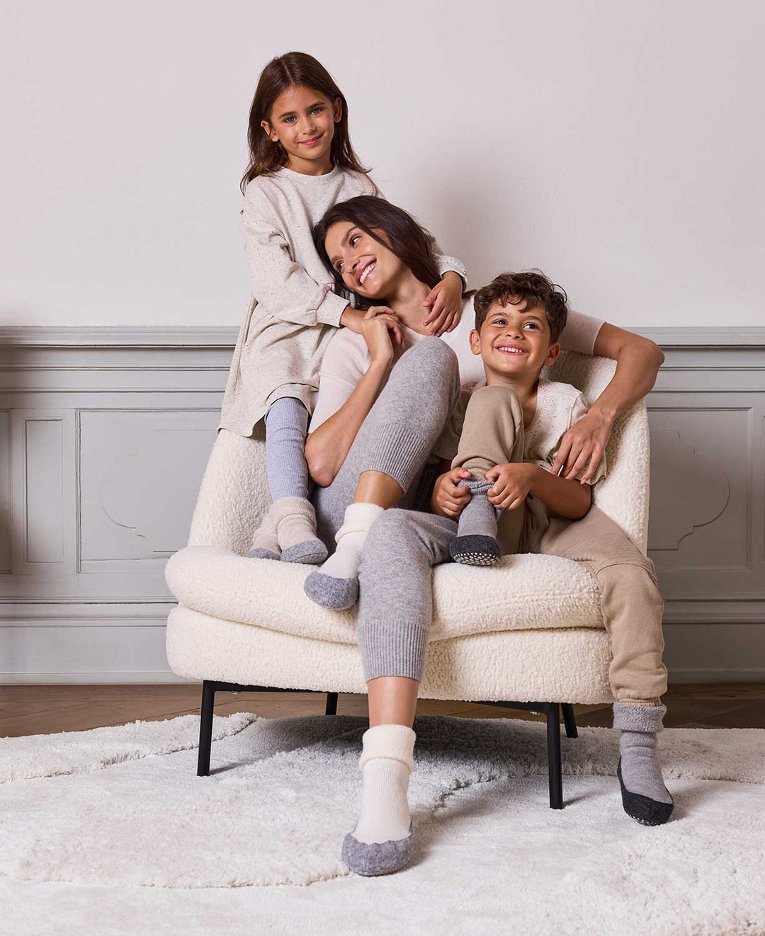 Merino wool toddler and kids felted slipper socks grey lifestyle #colour_light-grey