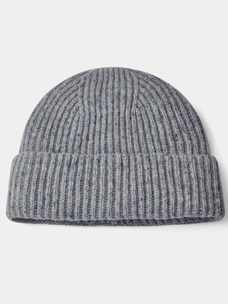 Merino wool unisex fishermans rib knit beanie hat #colour_stardust-grey