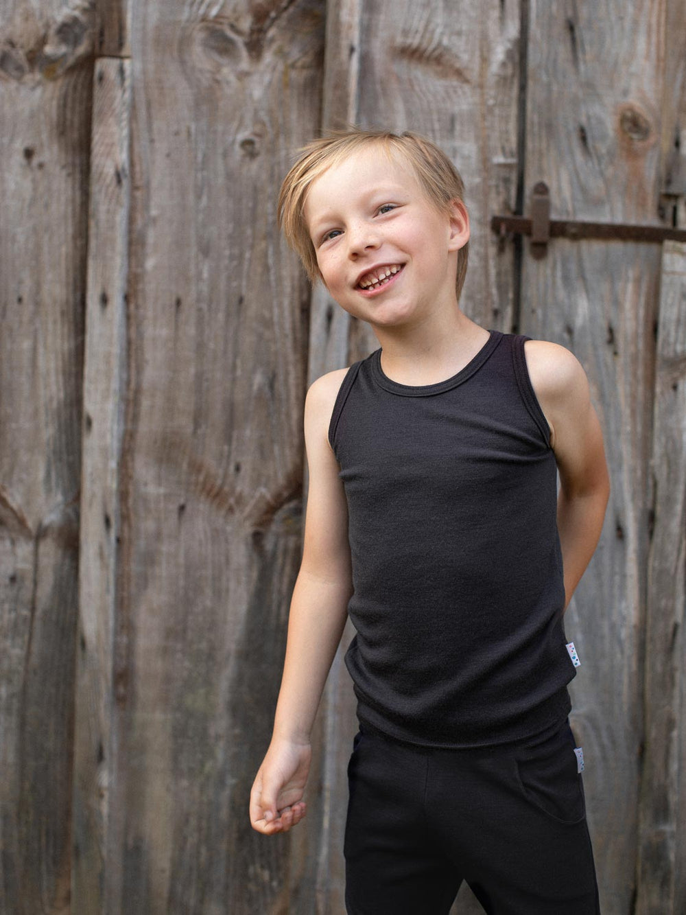 Kids Merino Vest Top Superlove Merino black front #colour_ink