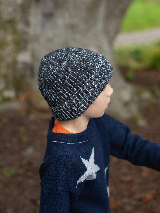 black merino wool fishermans knit beanie hat still unisex kids  #colour_flint