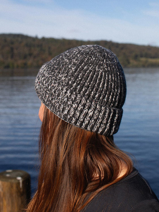 black merino wool fishermans knit beanie hat front unisex mens womens  #colour_flint