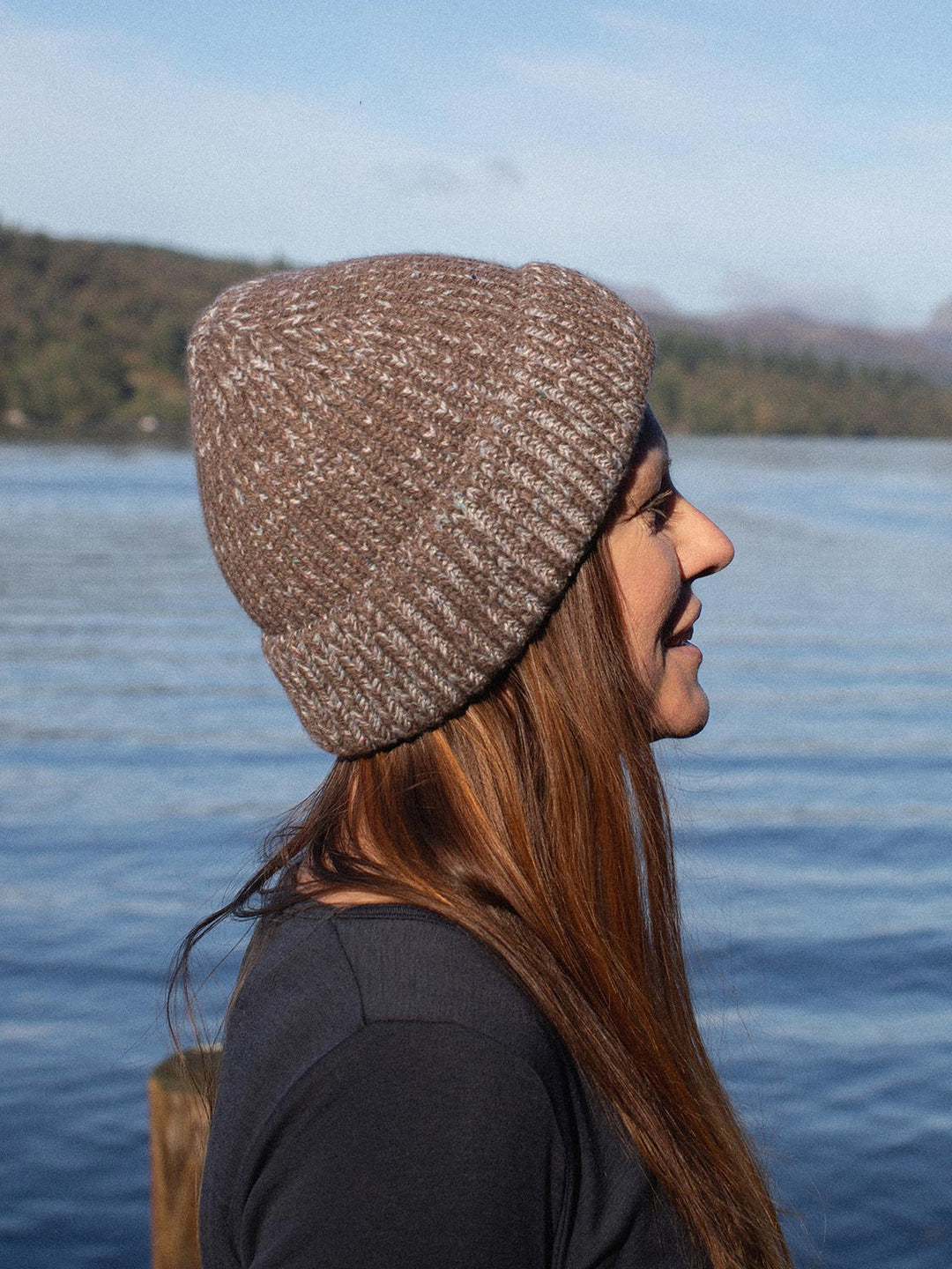 brown merino wool fishermans knit beanie hat side unisex mens womens  #colour_fellstone