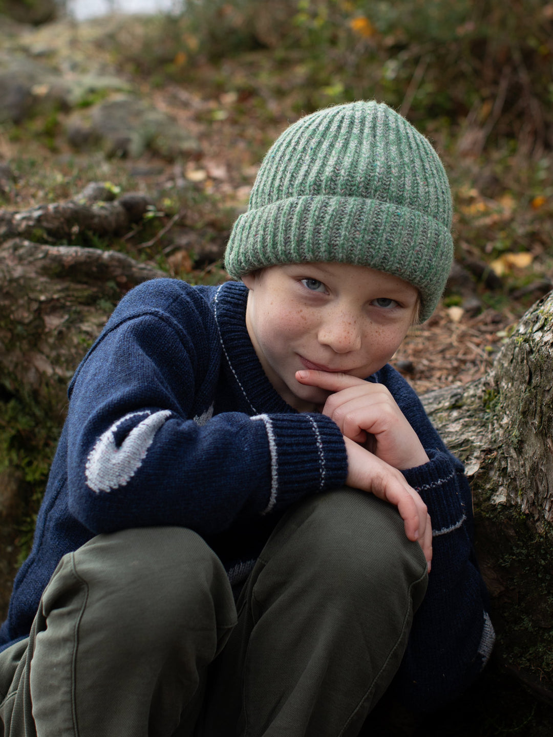 forest green merino wool fishermans knit beanie hat kids luxury #colour_celestine