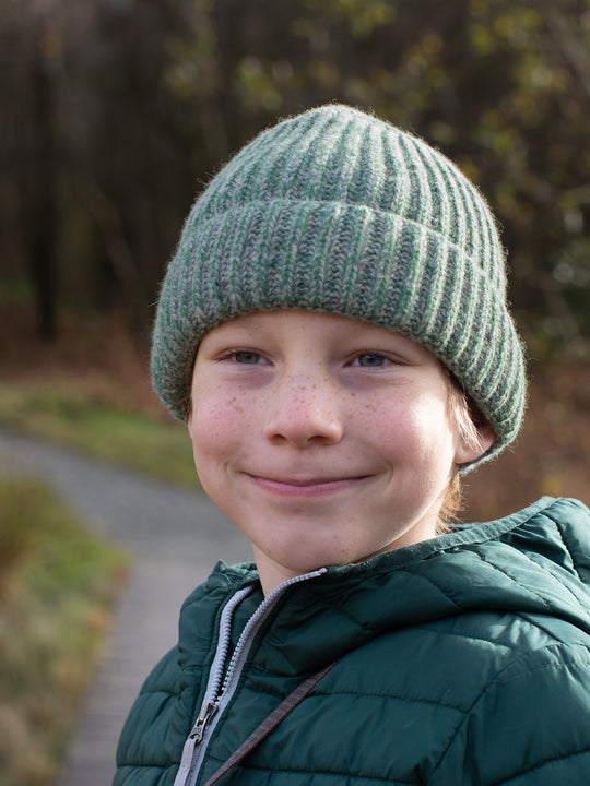 forest green merino wool fishermans knit beanie hat kids #colour_celestine