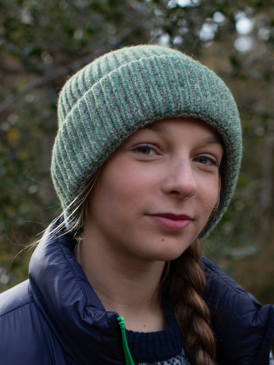 forest green merino wool fishermans knit beanie hat unisex  teens womens and kids #colour_celestine