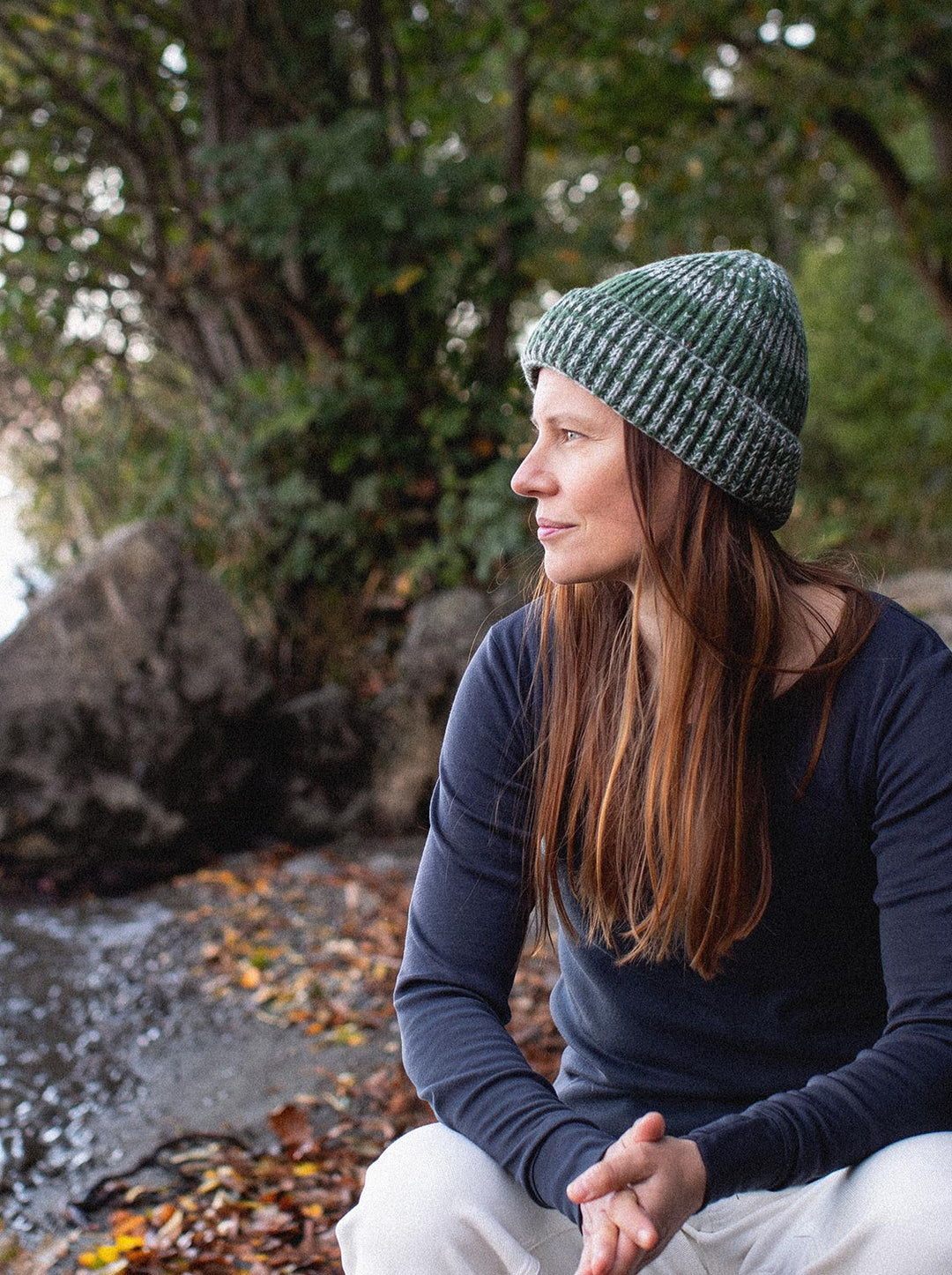 forest green merino wool fishermans knit beanie hat side unisex mens womens  #colour_moss