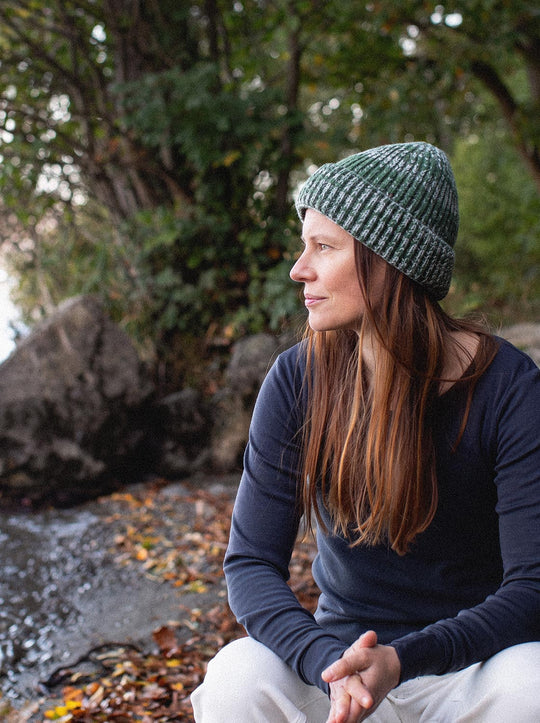forest green merino wool fishermans knit beanie hat side unisex mens womens  #colour_moss