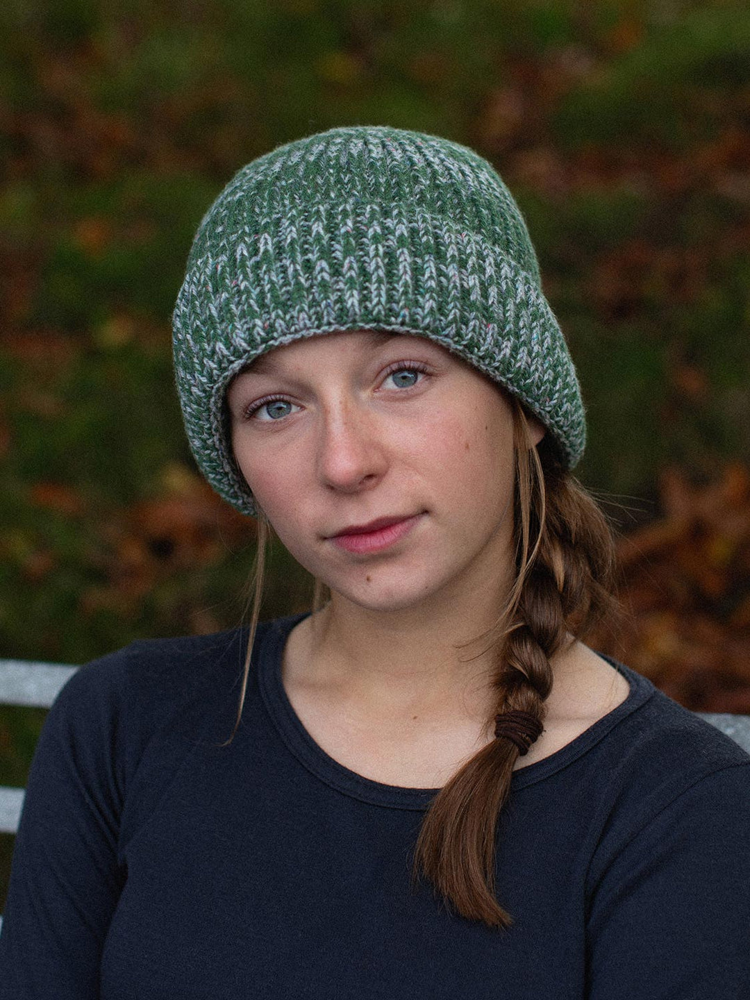 forest green merino wool fishermans knit beanie hat front unisex mens womens  #colour_moss