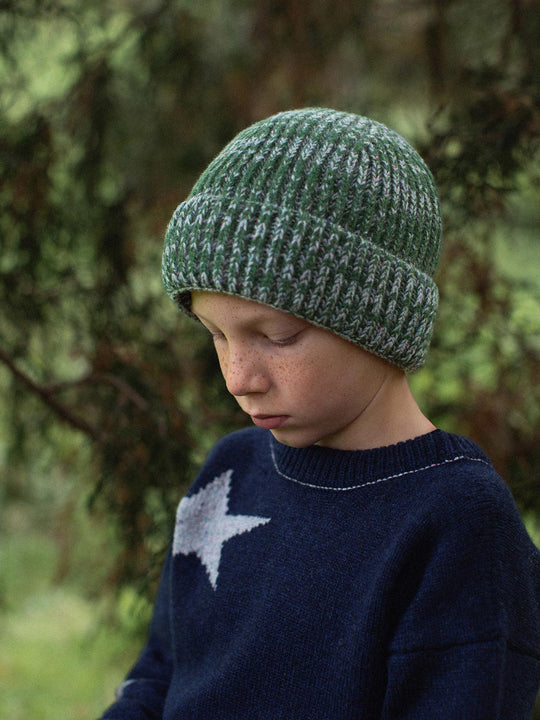forest green merino wool fishermans knit beanie hat unisex kids  #colour_moss