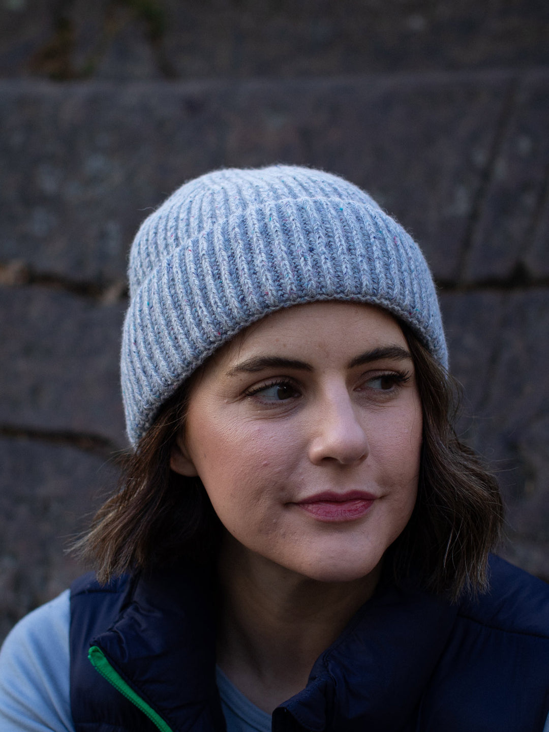 grey merino wool fishermans knit beanie hat womens #colour_glacial-quartz