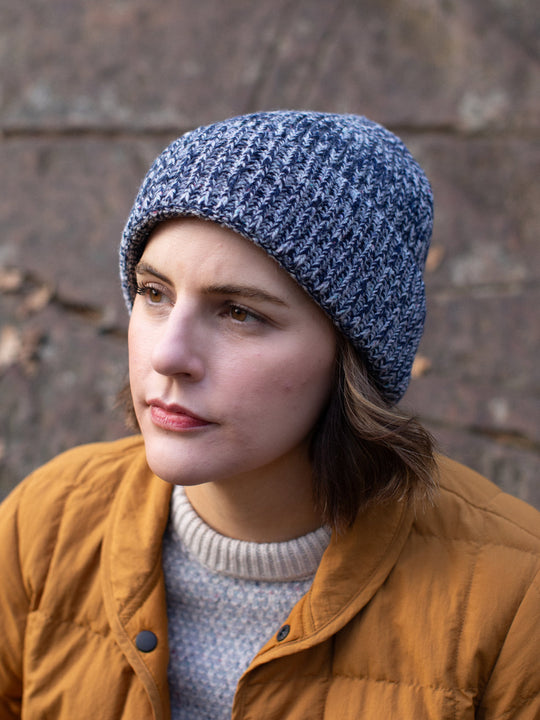 Navy melange merino wool fishermans knit beanie hat womens unisex #colour_nocturne