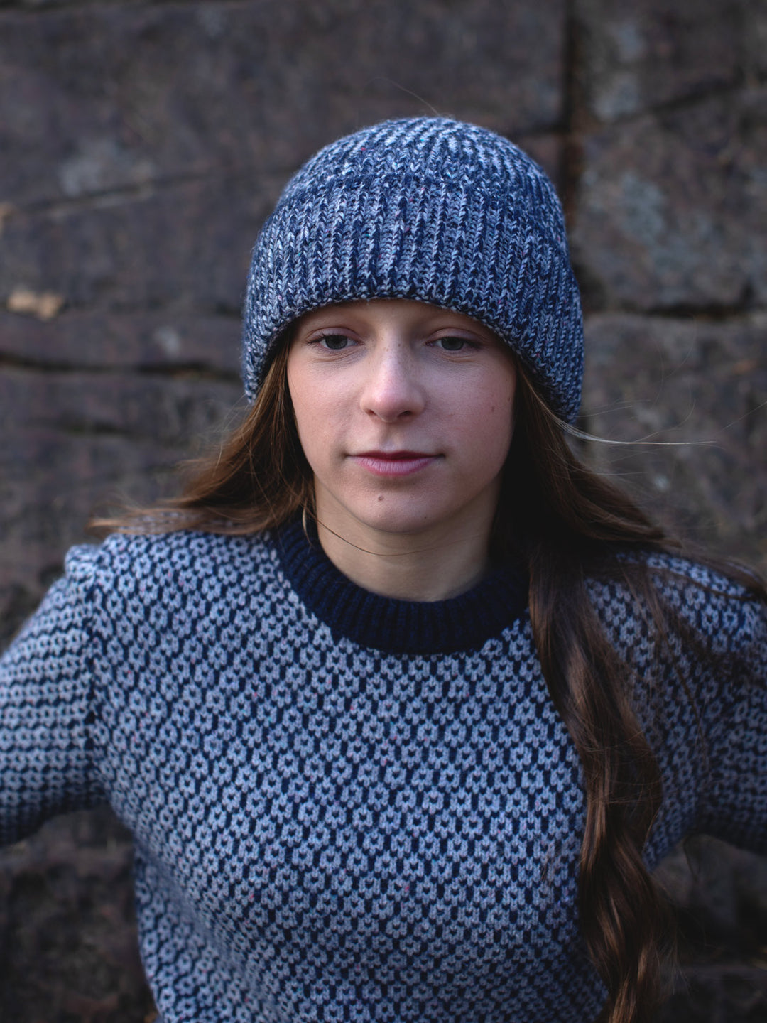 Navy melange merino wool fishermans knit beanie hat teens womens unisex #colour_nocturne