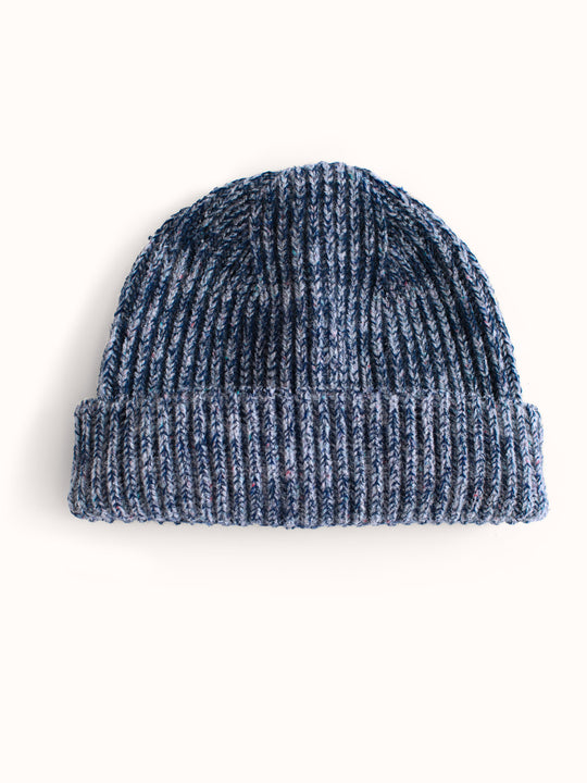 Navy melange merino wool fishermans knit beanie hat kids womens mens unisex #colour_nocturne
