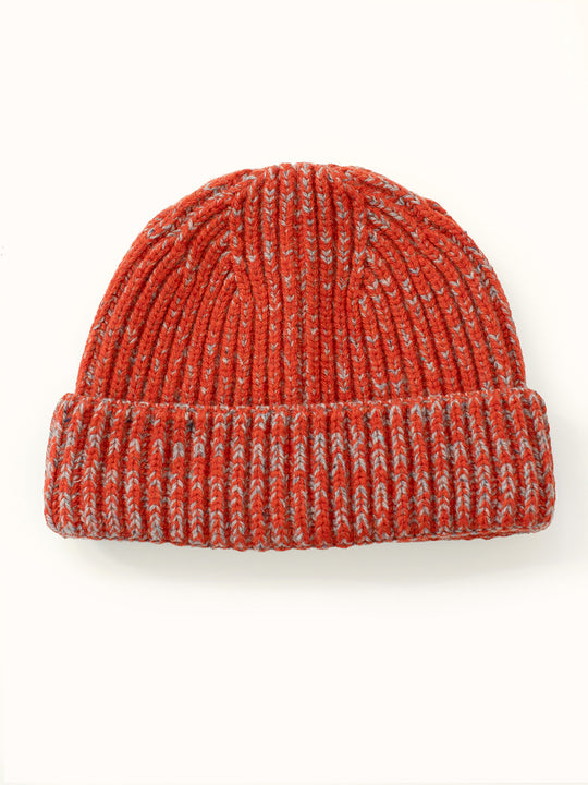 orange merino wool fishermans knit beanie hat side unisex mens womens  #colour_ember