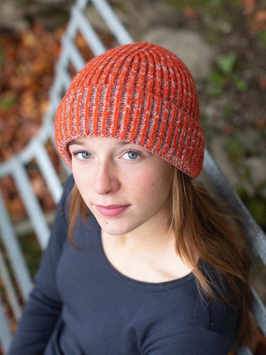 orange merino wool fishermans knit beanie hat front unisex mens womens  #colour_ember