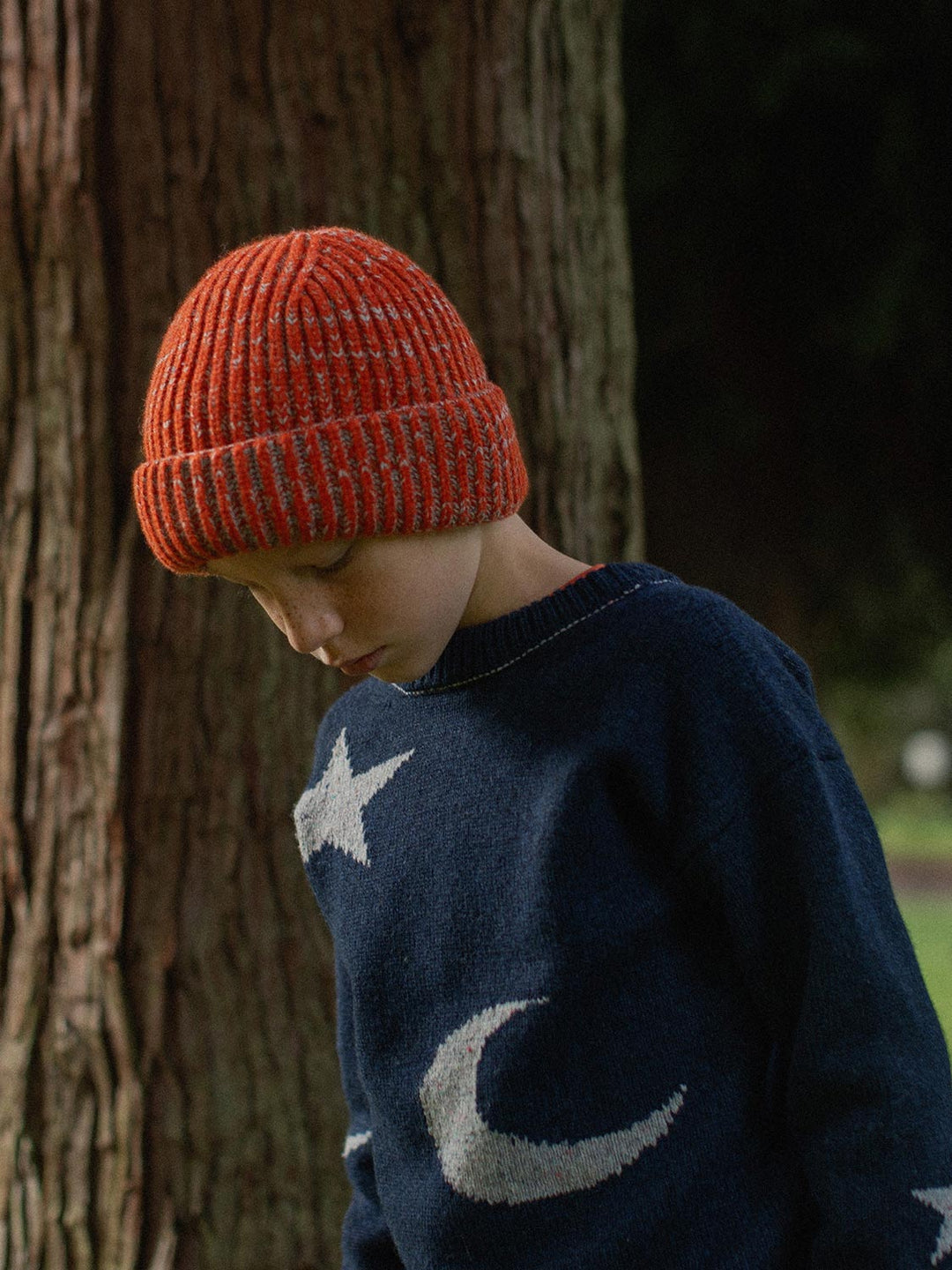 orange merino wool fishermans knit beanie hat front unisex kids #colour_ember