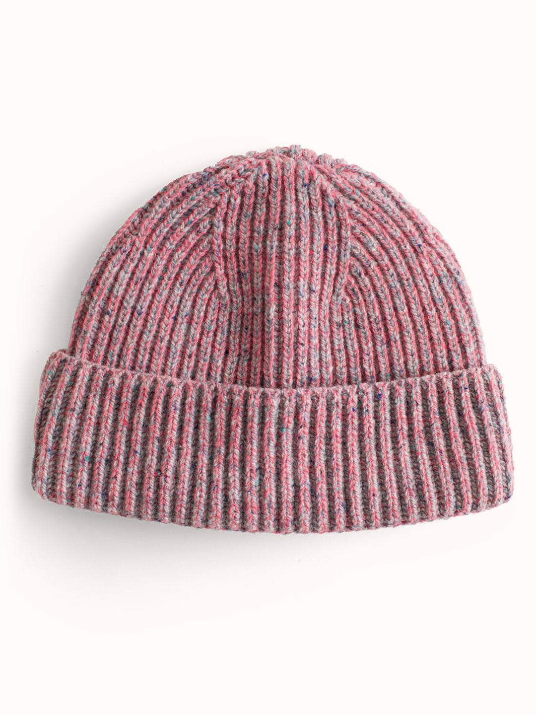 Pink melange merino wool fishermans knit beanie hat kids womens  #colour_aurora