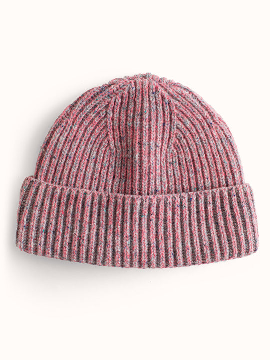 Pink melange merino wool fishermans knit beanie hat kids womens  #colour_aurora