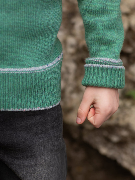 forest green merino wool baby toddler and kids knitted sweater gift hand knitted with star and moon adjustable cuff #colour_celestine