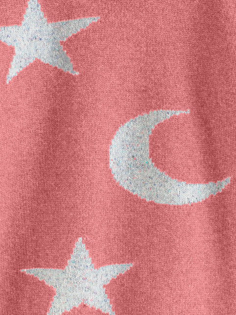 pink girls merino wool baby toddler and kids knitted sweater gift hand knitted with star and moon design still #colour_aurora