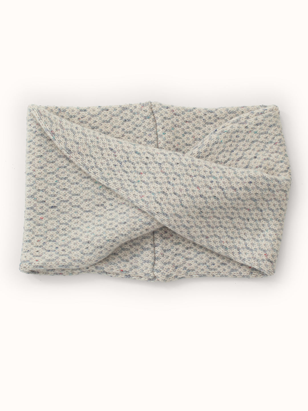 Merino wool womens neck cowl snood knit in neutral grey and white ivory tones still image #colour_glacial-quartz